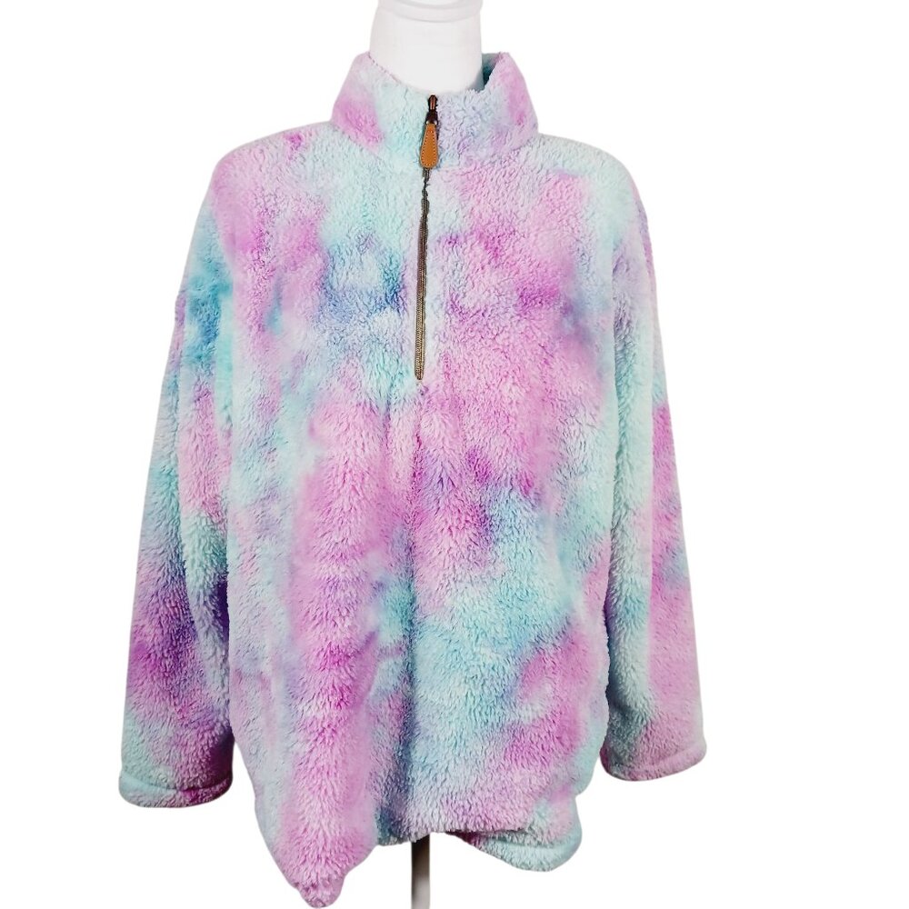 Pink Lily, Cozy Comfy Pullover, Pink, Blue & Purple Faux Fur, Medium, Colorful
